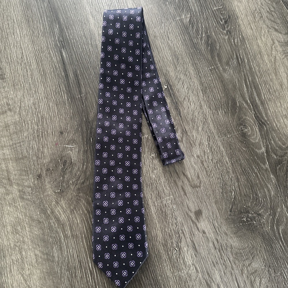 Ponto Uomo Platinum Men's 100% Silk Tie Black Purple Geometric Hand Made